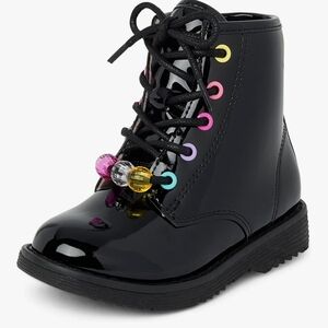 The Children's Place Black and Pink Combat Boots with Glossy Finish